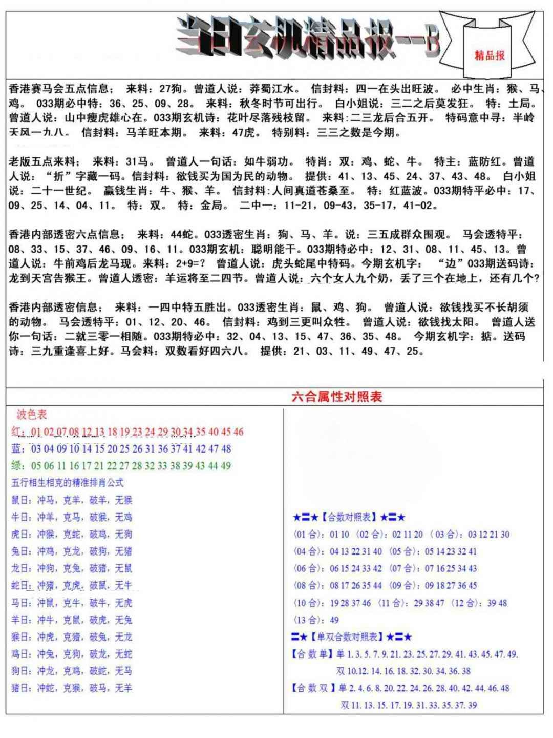 033期当日玄机精品报B[图]